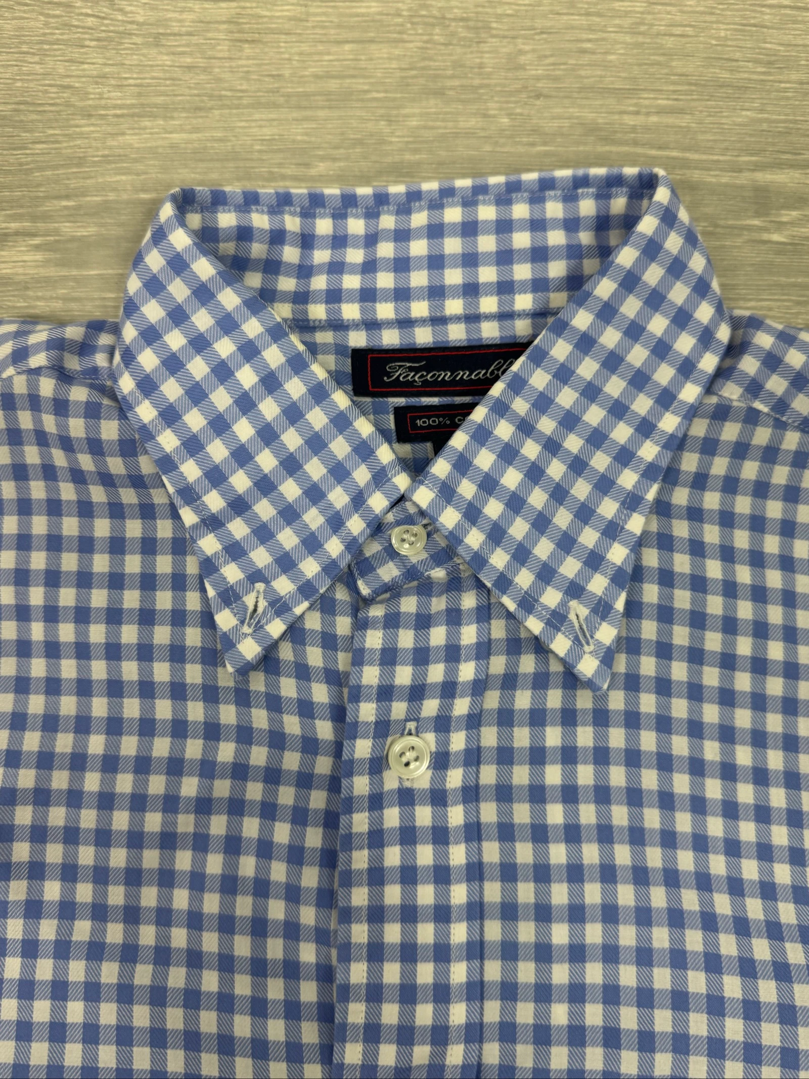 Hemd Façonnable Heren Geruit Vichy Blauw Wit 100% Katoen Maat L XL Casual Zakelijk – photo 6